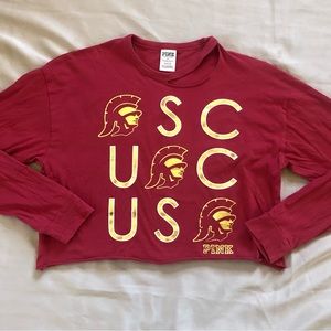 PINK Victoria’s Secret x USC TROJANS Long Sleeved Scoop Neck Distressed Top XS